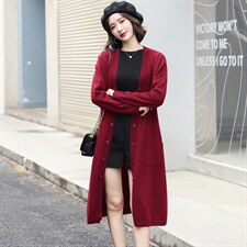 2021秋冬季日系慵懒风中长款毛衣外套女长袖宽松针织开衫外搭显瘦，女装针织衫/毛衣，意芙