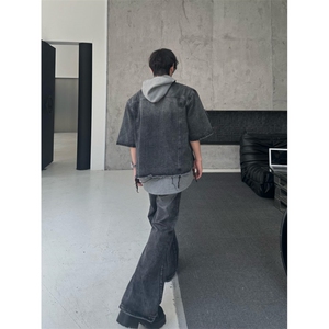 【有货】黑灰色拼接牛仔裤男款美式高街直筒裤子1179CC-特P55图片