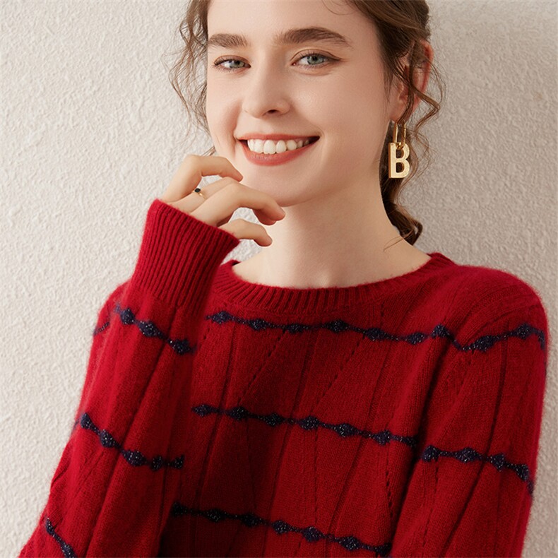 羊绒衫女宽松加厚2024冬季新款圆领套头重磅针织打底针织毛衣，女装羊绒衫，轩妮羊绒