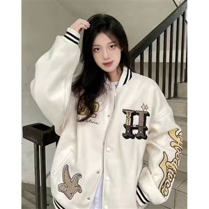 小熊刺绣棒球服外套少女2025秋冬中学生学院风卫衣外套 JK39图片