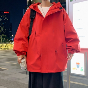 纯色男士冲锋衣薄款宽松连帽大码外套潮流夹克A266-JK8018-P45图片