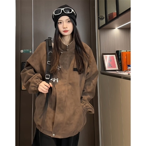 PY218/P85新款2025新中式扎染皮衣休闲男女宽松百搭复古高街外套图片