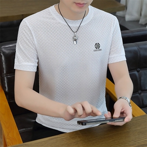 主推低价跑量款高品质冰丝提花休闲百搭简约圆领短袖T恤男7825P27图片