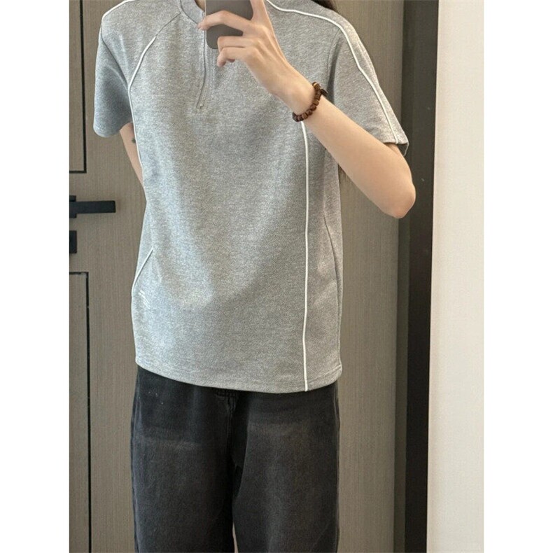 TXD12LL-特P39cleanfit半拉链短袖t恤高级感痞帅重磅半袖,男装T恤,星座1007（原301D）