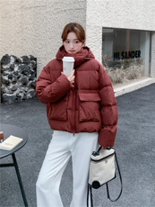 高级感安哥拉红羽绒服女小个子2025冬季新款加厚保暖连帽面包服，女装短外套，2B156