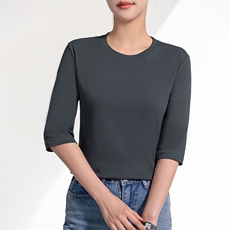 女新圆领80支丝光棉七分袖短袖夏上衣休闲凉感纯色T恤气质潮中袖，女装T恤，元素羊绒