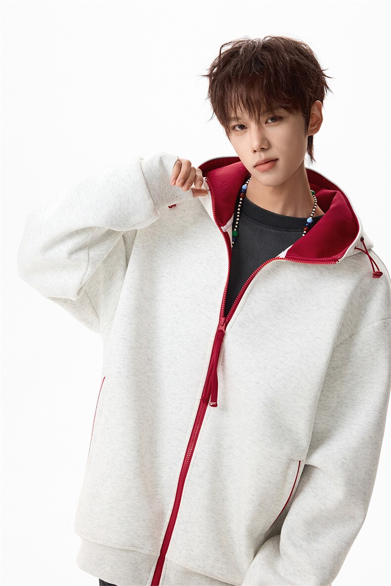 春季26新款撞色连帽卫衣宽松美式开衫外套男C64132-TP4588,女装短外套,电商A102