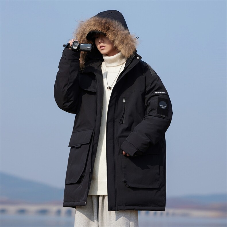 冬季防寒大毛领白鸭绒连帽男士中长款羽绒服大衣A406Y90305P338，男装羽绒服，星座309（原A406）