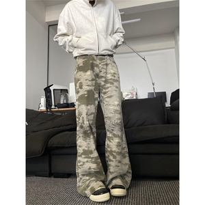 K842-P58  秋冬男士迷彩微喇休闲裤宽松直筒阔腿拖地裤长裤图片