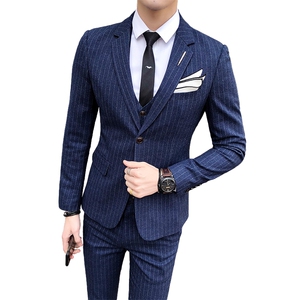 条纹黑色西服套装三件套商务礼服正装西装 SJT-X30-P285图片