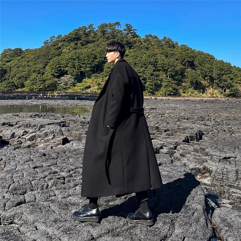 秋冬韩版毛呢大衣男中长款过膝宽松高级感潮流英伦风呢子风衣外套,男装风衣,星座710
