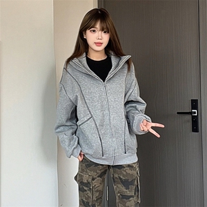 抖音得物高品质秋冬美式高街重磅结构辑明线纹理连帽卫衣外套W111图片