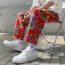 XK01东北大花风休闲小西裤九分民族风牡丹花修身潮男装裤，男装休闲裤，星座115A(原星座507）