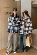 2025秋新毛呢情侣格子撞色翻领夹克外套男705-1-W8822-P80控110，男装夹克，星座705-1