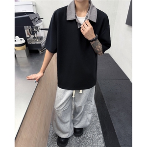 夏装2025新款千鸟格拼接翻领短袖T恤POLO衫夏季男装半袖S421特38图片