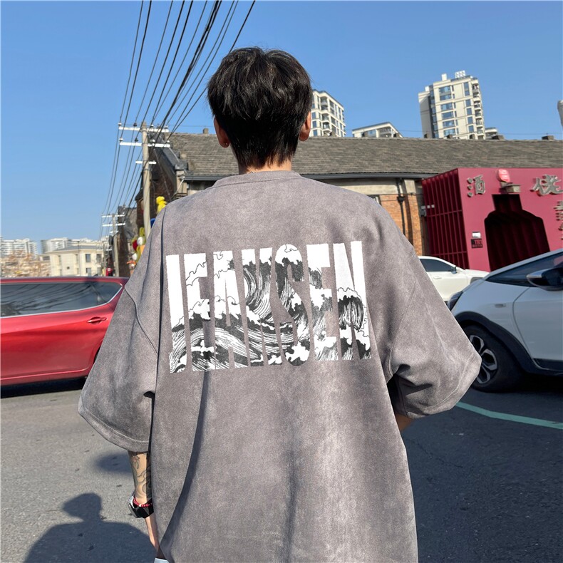 抖音直播品质夏季新款麂皮绒印花短袖djp312-特批23控39,男装T恤,星座605(原A050)