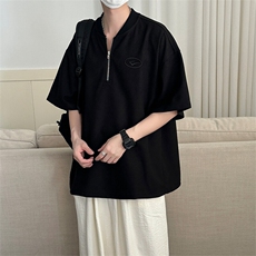 现货-夏季新品半拉链华夫格短袖男潮牌百搭宽松T恤-AT23008-P55，男装T恤，电商A351