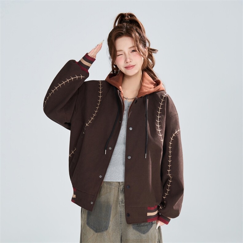2026春季宽松复古明线刺绣假两件潮流百搭外套女XZ309JK8006P95,女装短外套,星座309（原A406）