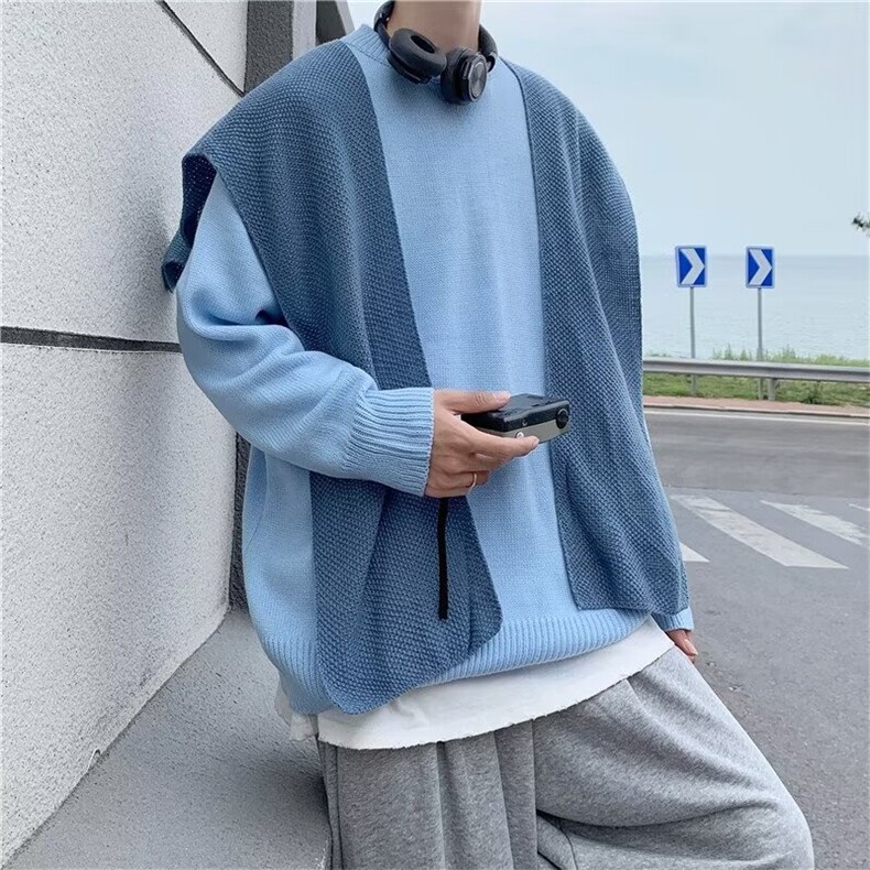 假两件针织衫男韩版潮流高街帅气2024冬季新款ins毛衣MZ400-P36,男装针织衫/毛衣,星座412-3