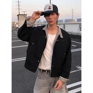 JK8569-P76 美式复古格纹工装夹克男女秋季cleanfit百搭宽松立领图片