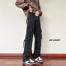 美式vibe裤子ins欧美高街潮牌牛仔裤男直筒修身拉链机能风，男装牛仔裤，星座218-1（原230）