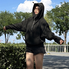 抖音得物二开美式重磅宽松结构拉链设计防风高领连帽卫衣外套W76，男装卫衣，电商A486
