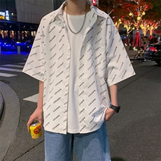 港风衬衫男短袖夏季ins潮流宽松休闲日系帅气衬衣外套cs1059-p35，男装衬衫，星座1008