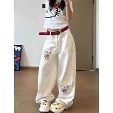 美式牛仔直筒裤休闲拖地裤白色阔腿长裤子秋冬季1008-L84011-P52，男装休闲裤，星座1008