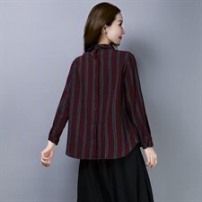 毛衣潮流时尚中长款长袖简约麻立领长袖纽扣条纹，女装针织衫/毛衣，叶笙衣