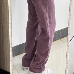 葡萄紫色阔腿牛仔裤男女春秋季2026新款宽松显瘦休闲直筒裤子潮流图片