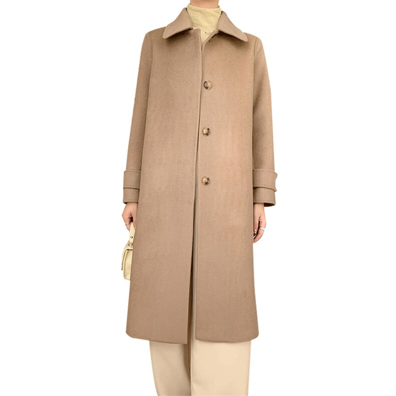 时尚韩版纯色简约羊毛大衣百搭显瘦长款外套气质优雅女装,女装双面呢大衣,乾庄羊绒
