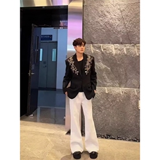 春秋轻奢立体绣花休闲西服外套男痞帅演出西装潮流套装~XZ333，男装西服套装，星座601-1