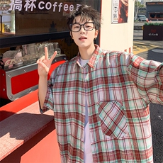 短袖衬衫男夏季新款格子磨毛衬衣DX002-特批26无差价，男装衬衫，星座214-3