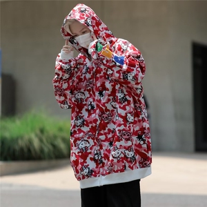 潮美式街头满印迷彩喵咪印花连帽卫衣男女款百搭外套潮 JY8032图片