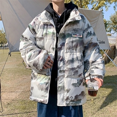 港风ins宽松潮流保暖外套冬季扎染潮牌立领贴标面包服W6264-P90，男装棉衣，星座512-2