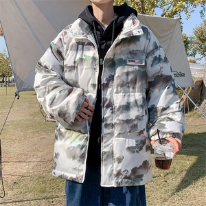 港风ins宽松潮流保暖外套冬季扎染潮牌立领贴标面包服 W6264-P90图片