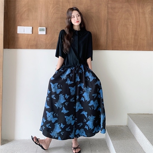 黑色衬衫连衣裙碎花阔腿裤套装女夏2025新款巨好看流行两件套爆款图片