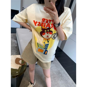 T0714-P25 大码女装卡通纯棉印花短袖 夏季新款减龄学院风穿搭图片
