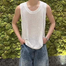 镂空网眼针织背心ins男运动时尚无袖打底衫坎肩休闲Z68，男装背心/马甲，星座1116A（原606A-3）