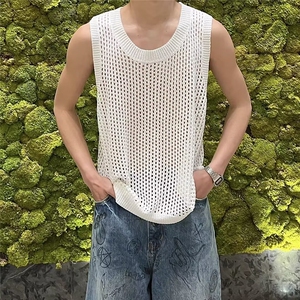 镂空网眼针织背心ins男运动时尚无袖打底衫坎肩休闲 Z68图片