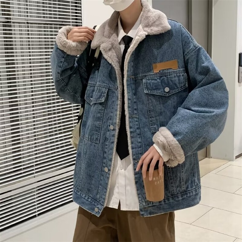 美式冬季新款加绒牛仔外套男羊羔绒棉衣痞帅潮牌炸街J8962-P82,男装工装外套,星座1008-2