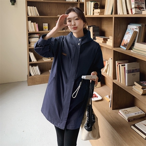 2025年秋季新品宽松型常规日韩休闲中长款连帽拉链学院风风衣外套图片