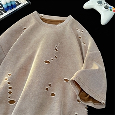 美式破洞短袖T恤男夏季潮牌半袖衣服宽松重磅体恤衫T3650-特价P33，男装T恤，电商A007