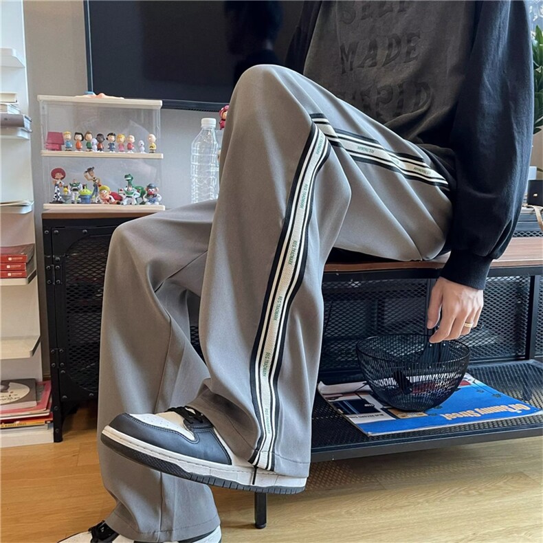 oversize宽松直筒条纹运动长裤男ins潮牌高街休闲裤K4591-P28,男装休闲裤,星座512-2