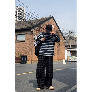 肌理感格纹休闲裤男2025卫裤搭配卫衣牛仔裤子1412-2/1030/P55图片