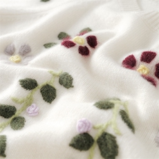 2025秋冬百搭新款舒适简约插肩绣花圆领羊绒衫，女装羊绒衫，绒知纯羊绒