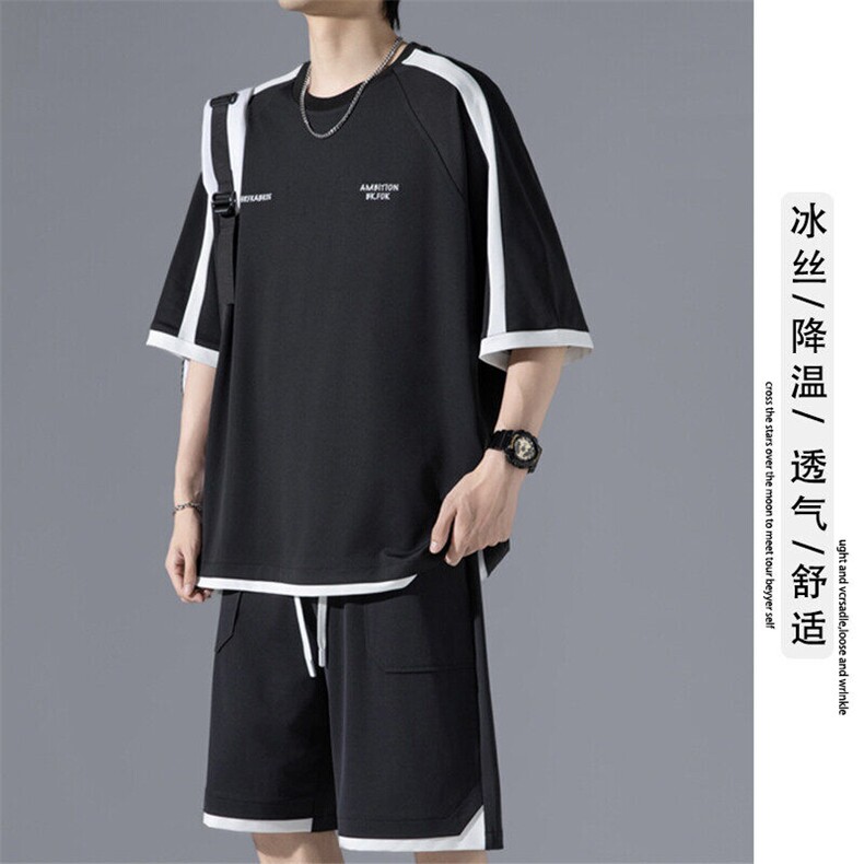 2025夏季新款无影墙大码冰丝短袖套装M-5XHQ24604-P75,男装T恤,电商A022