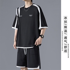 2025夏季新款无影墙大码冰丝短袖套装M-5XHQ24604-P75，男装T恤，电商A022