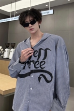 春夏新款连帽字母衬衫美式外套夏季薄款连帽衬衫外套美式打底P48，男装衬衫，电商B319