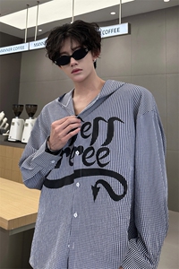 春夏新款连帽字母衬衫美式外套夏季薄款连帽衬衫外套美式打底P48图片